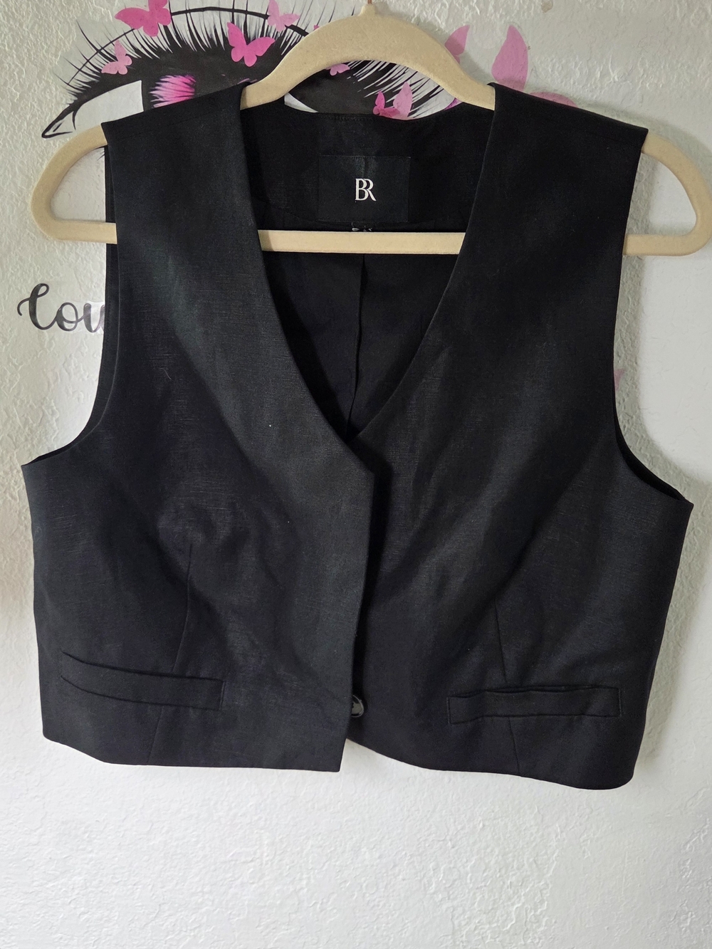 Banana Republic Black Tailored Cropped Vest Button Front - Summer 2024 Collectio